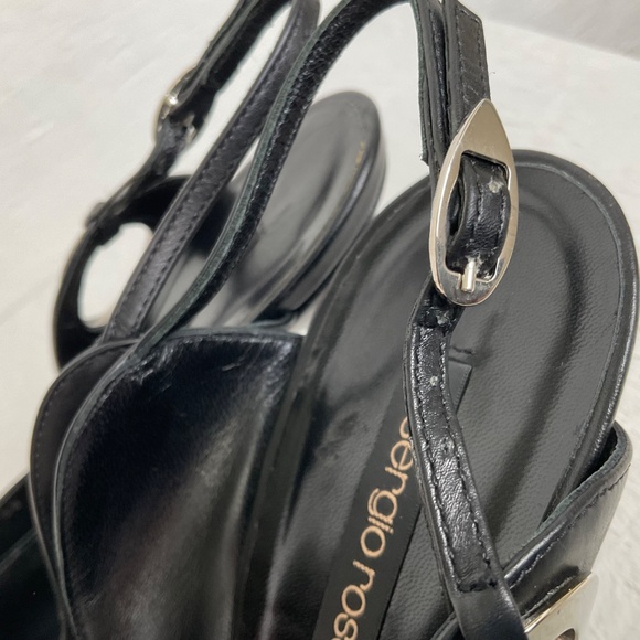 Sergio Rossi Dressy Slingbacks Pumps Heels Pointed Toe Black Leather w Silver 38 - Picture 10 of 16